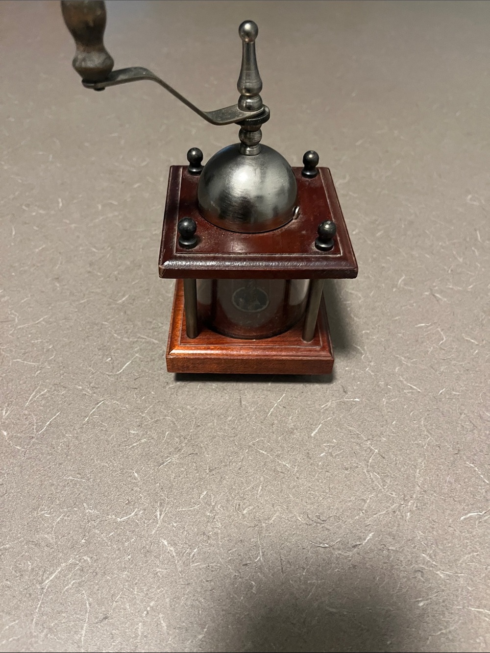 Manual Coffee Grinder in Brown Wood with Metal Top 7-8”